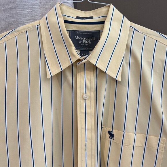 Abercrombie & Fitch Button Down Muscle Shirt Long Sleeve Yellow stripe, Size XXL - Picture 4 of 8